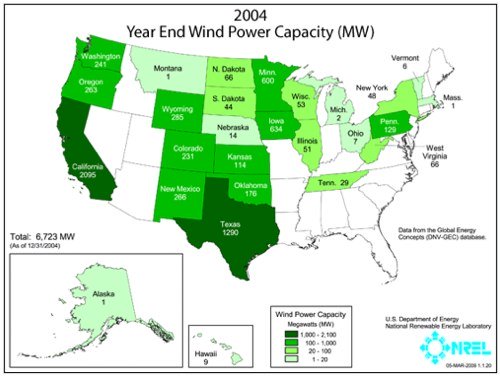 US Wind Power Capacity Map